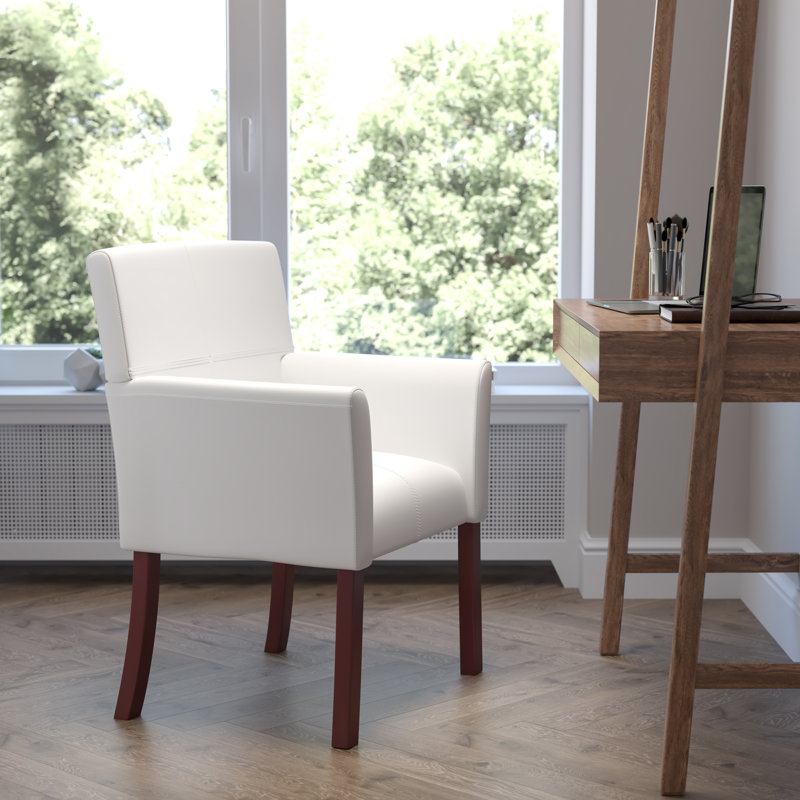 Embroidered LeatherSoft Executive Side Reception Chair with Mahogany Legs